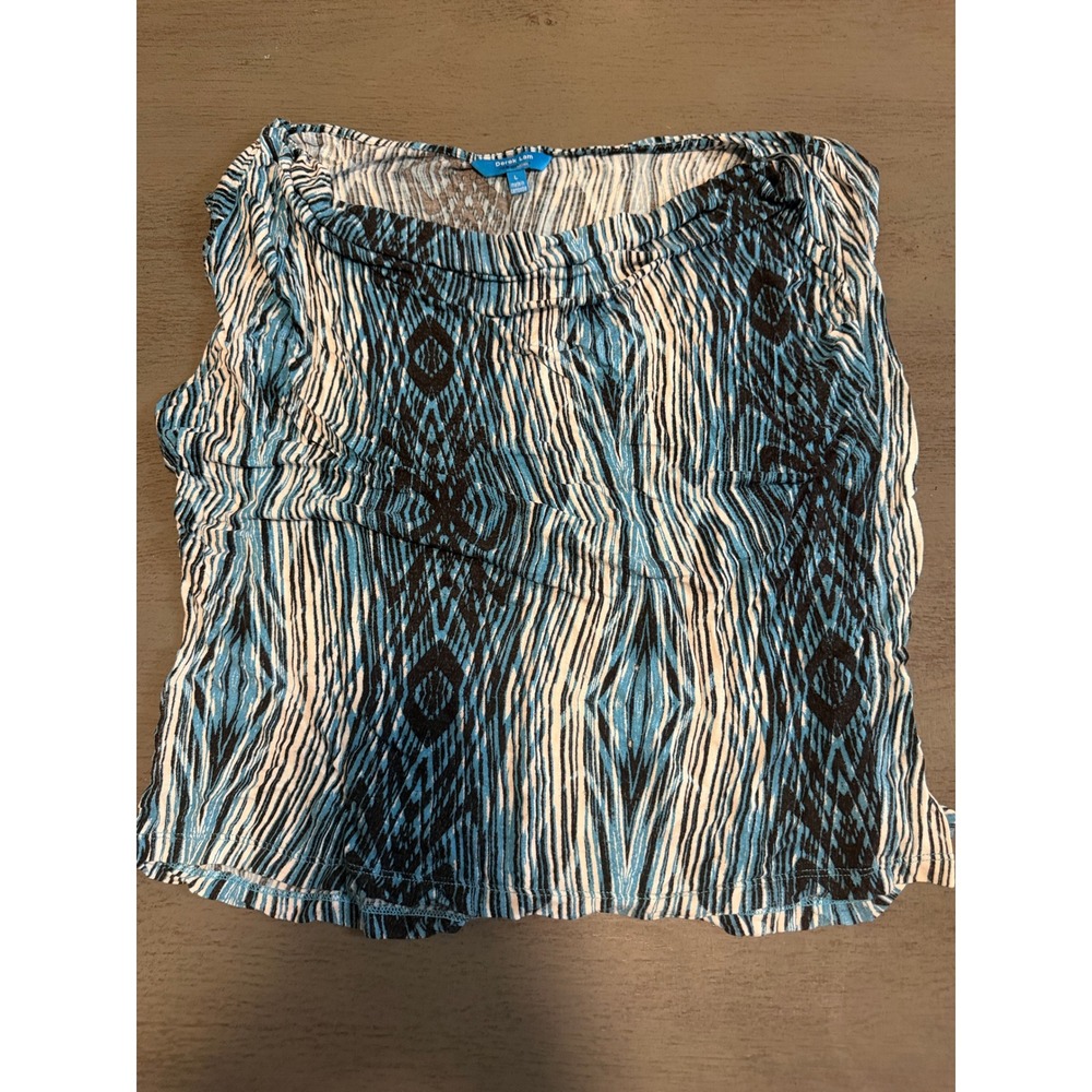 Derek Lam DesigNation Blue Wood Grain Ikat Sleeveless Rayon Top Large
